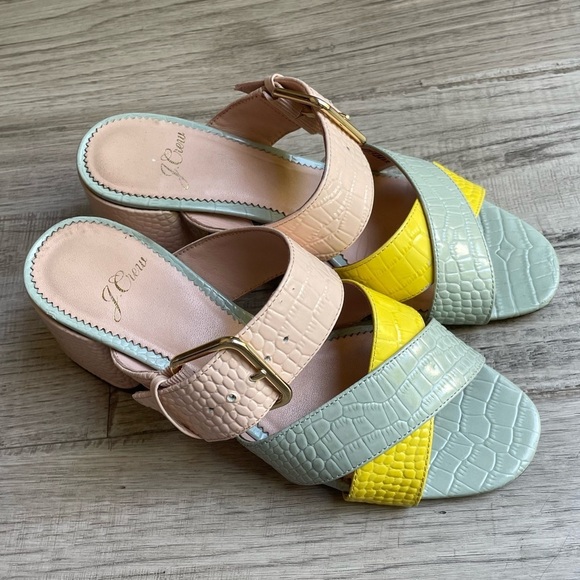 J. Crew Penny Slide Sandal Mule Open Toe Croc Embossed Leather Colorblock SZ 6 - Picture 11 of 11